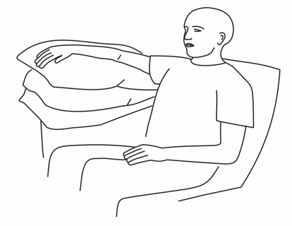 A drawing of a person sitting in a chair Description automatically generated